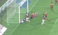 As one can see, the ball clearly touches Darren Caldeira's hand before crossing the goal-line